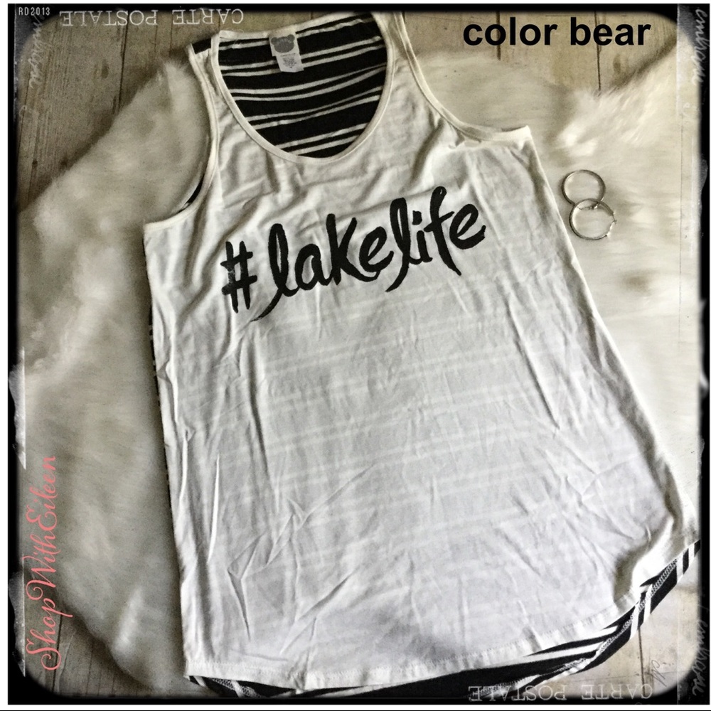 Color Bear #LakeLife Ivory Black Stripe Tank Top